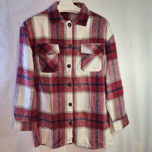 Red & White Plaid flannel Button-Up Shirt Jacket Medium